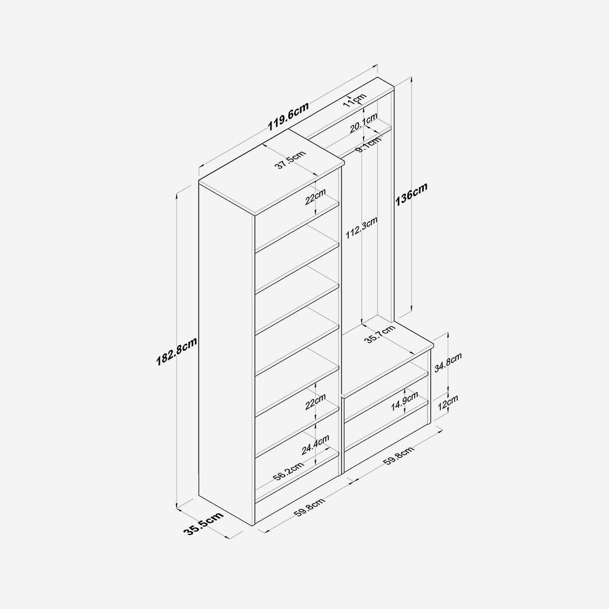 Garderobenmöbel mit Kleiderständer und Schuhschrank Veltor