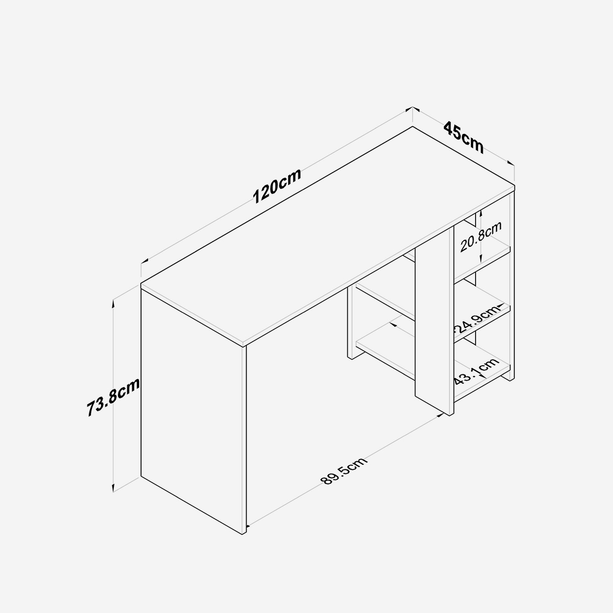Escritorio con estanterías ahorraespacio para estudio Opal
