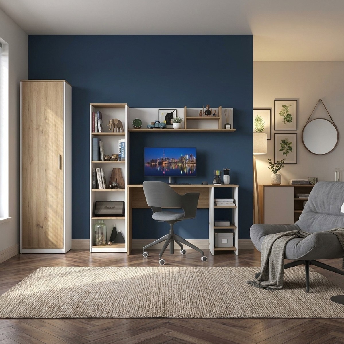 Escritorio de estudio con librería y estante ahorraespacio Mistral