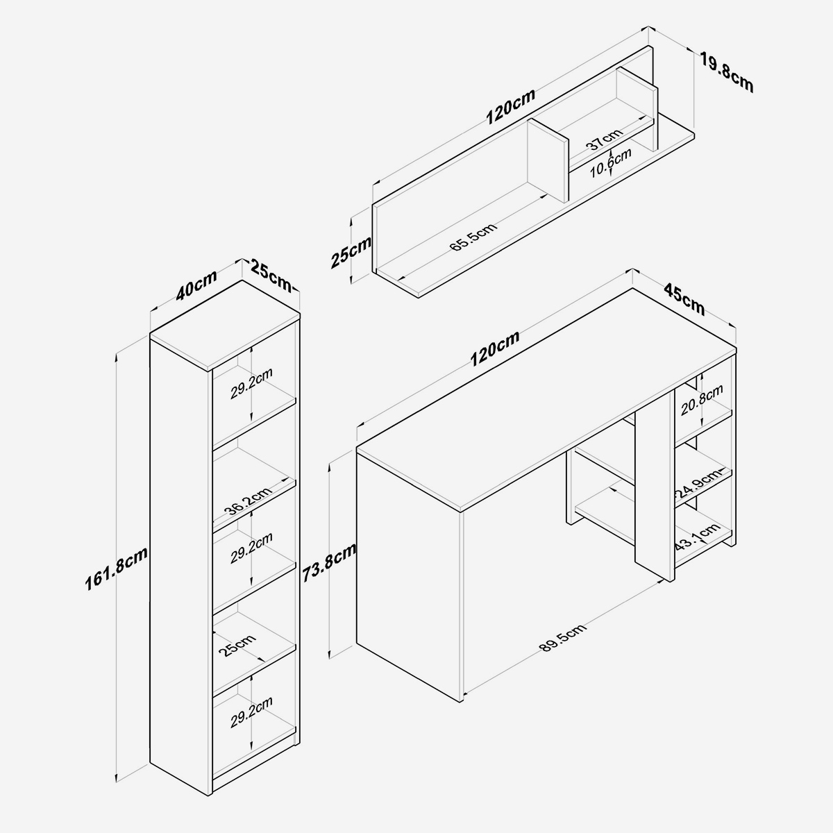 Escritorio de estudio con librería y estante ahorraespacio Mistral