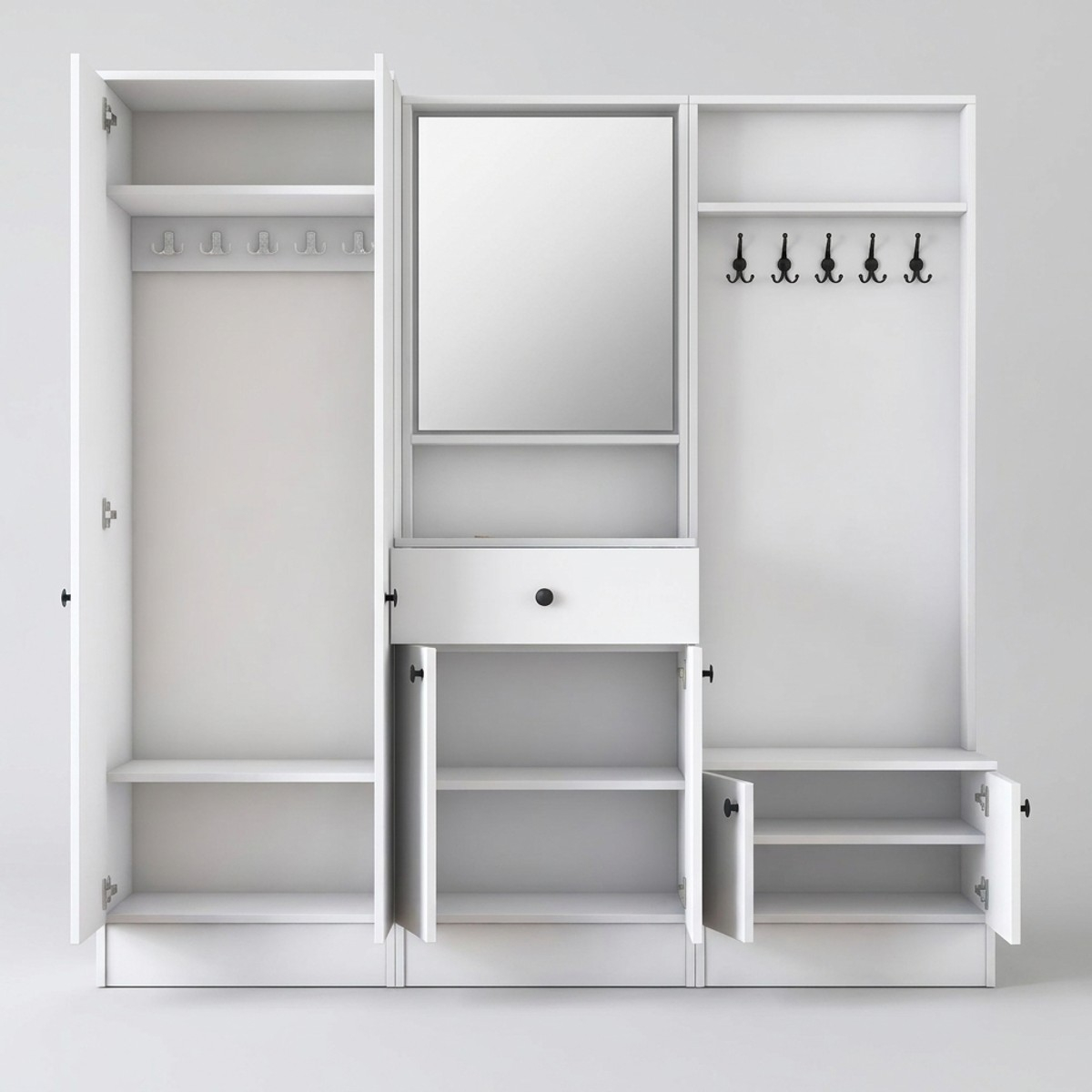 Mueble de entrada recibidor con espejo y perchero Throm