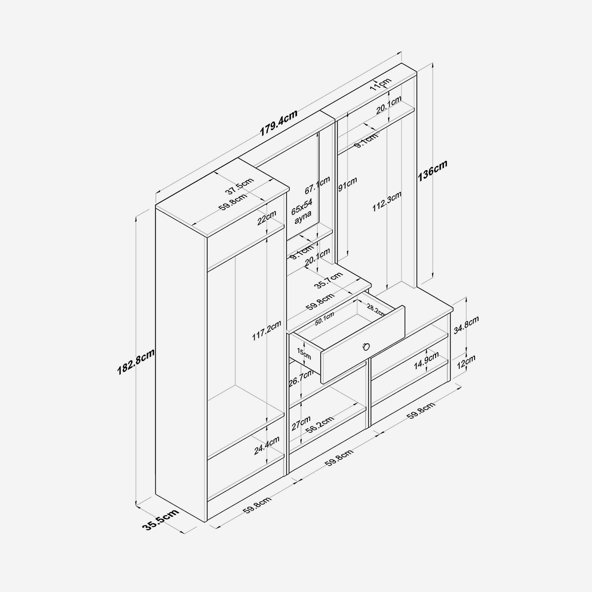 Mueble de entrada recibidor con espejo y perchero Throm