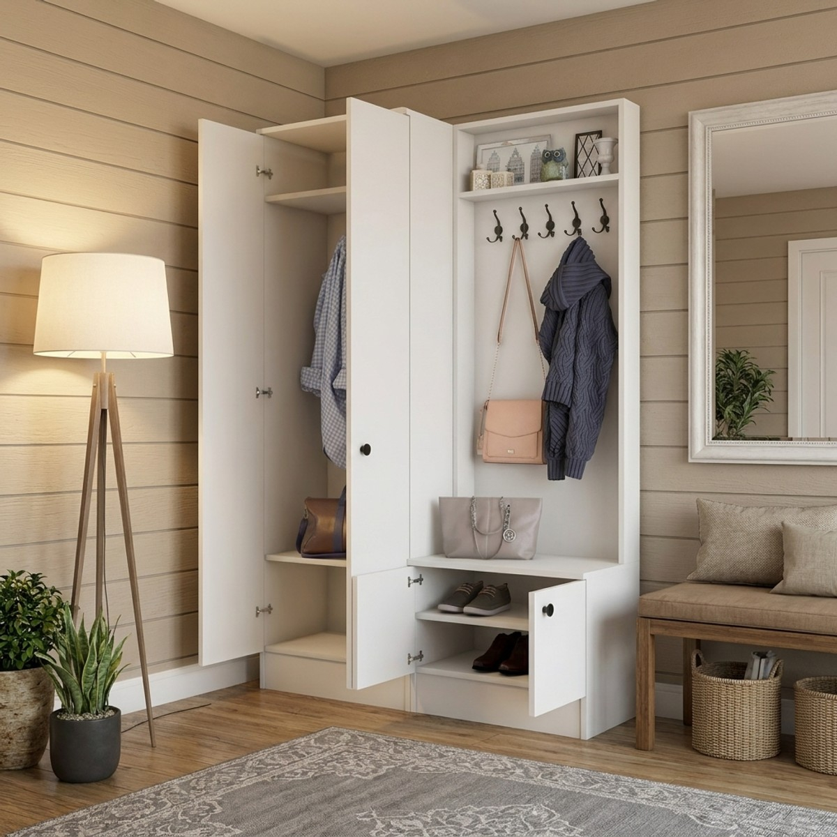 Mueble recibidor con perchero y armario ropero Nythos