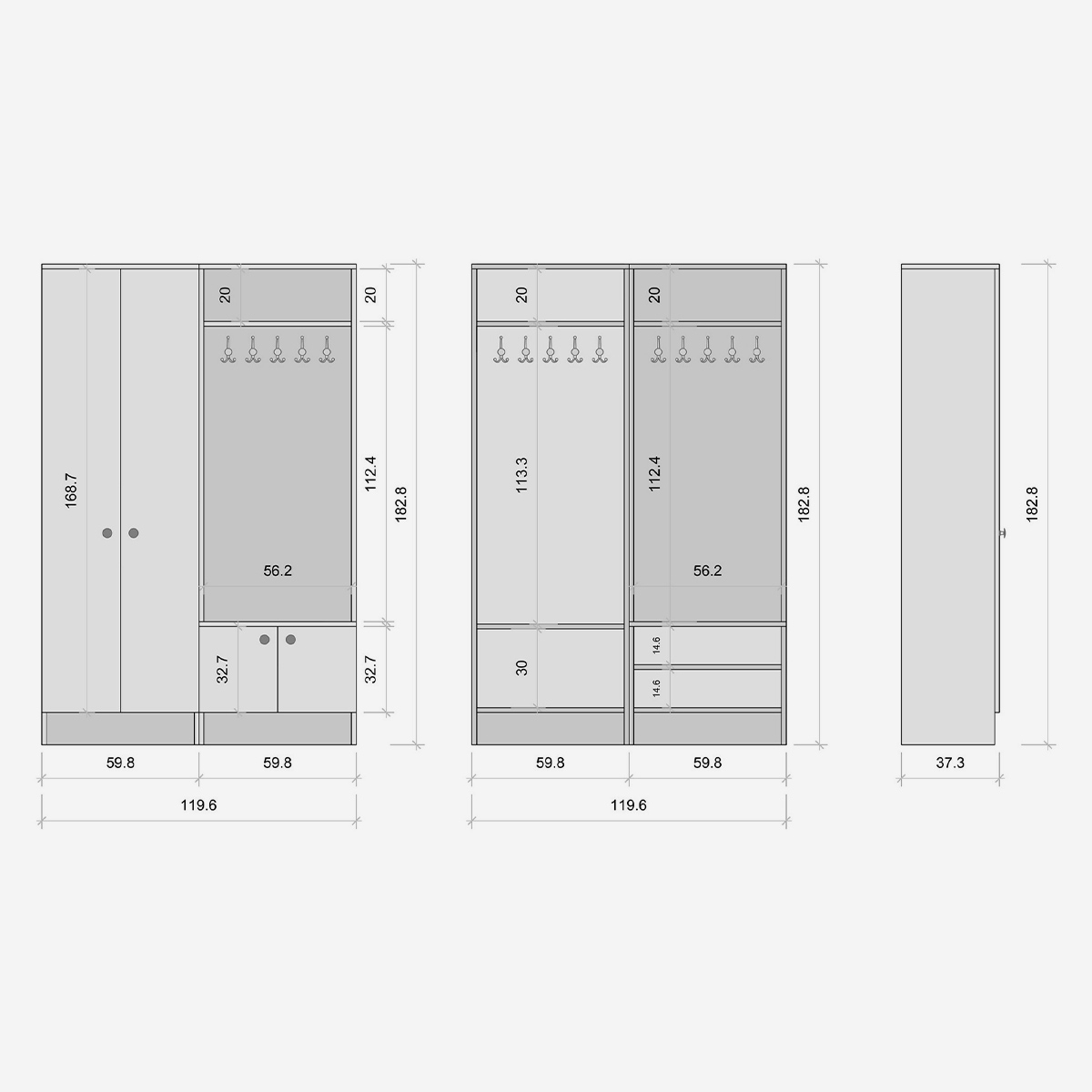 Mueble recibidor con perchero y armario ropero Nythos