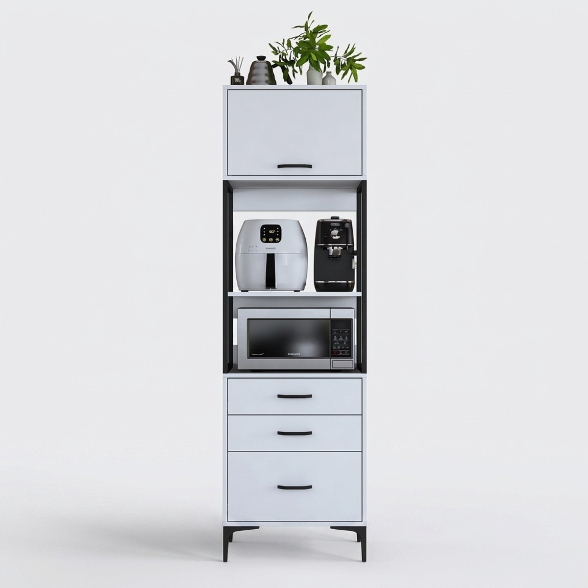 Platzsparender Mehrzweckschrank mit Regalen und Schubladen Linear