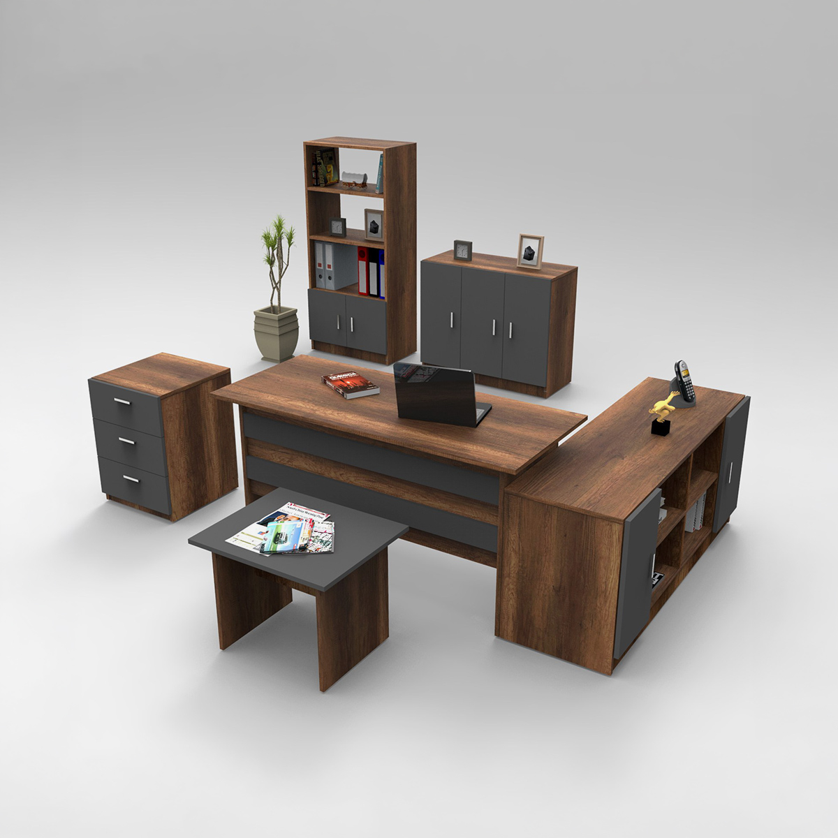 Set de muebles de oficina con escritorio y armarios Korithor