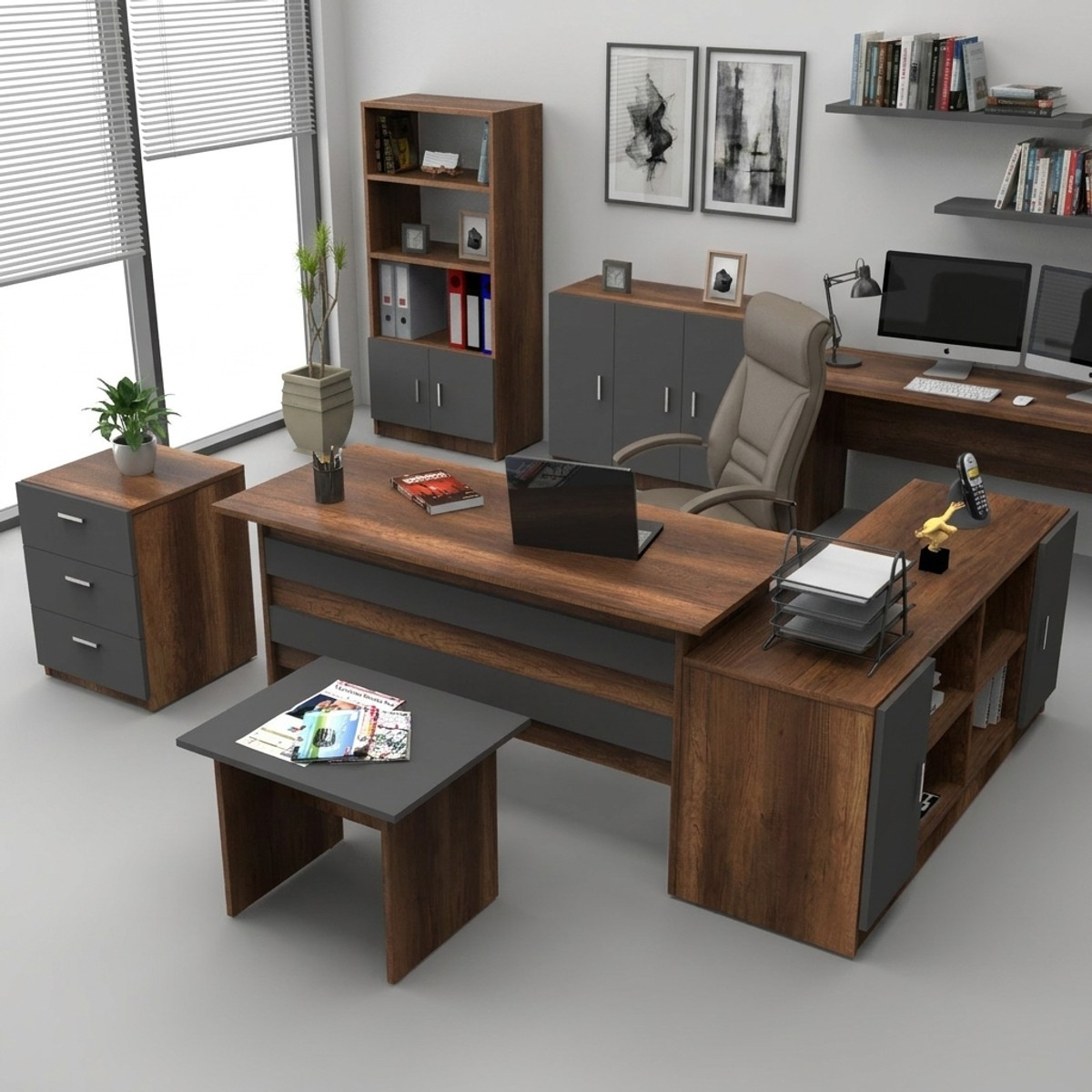 Set de muebles de oficina con escritorio y armarios Korithor