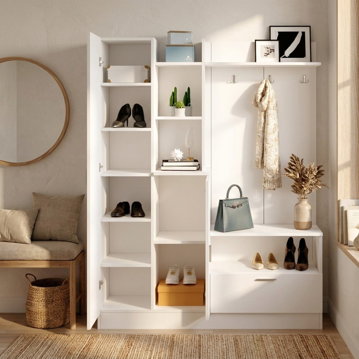 Mueble recibidor con perchero y espejo Kaelithar