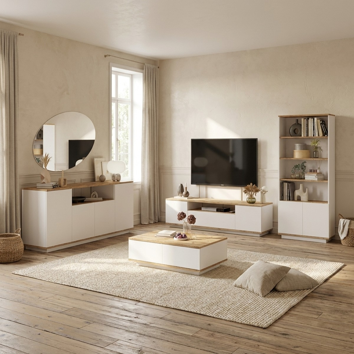 Wohnwand-Set fürs Wohnzimmer mit TV-Element und Bücherregal Tenda