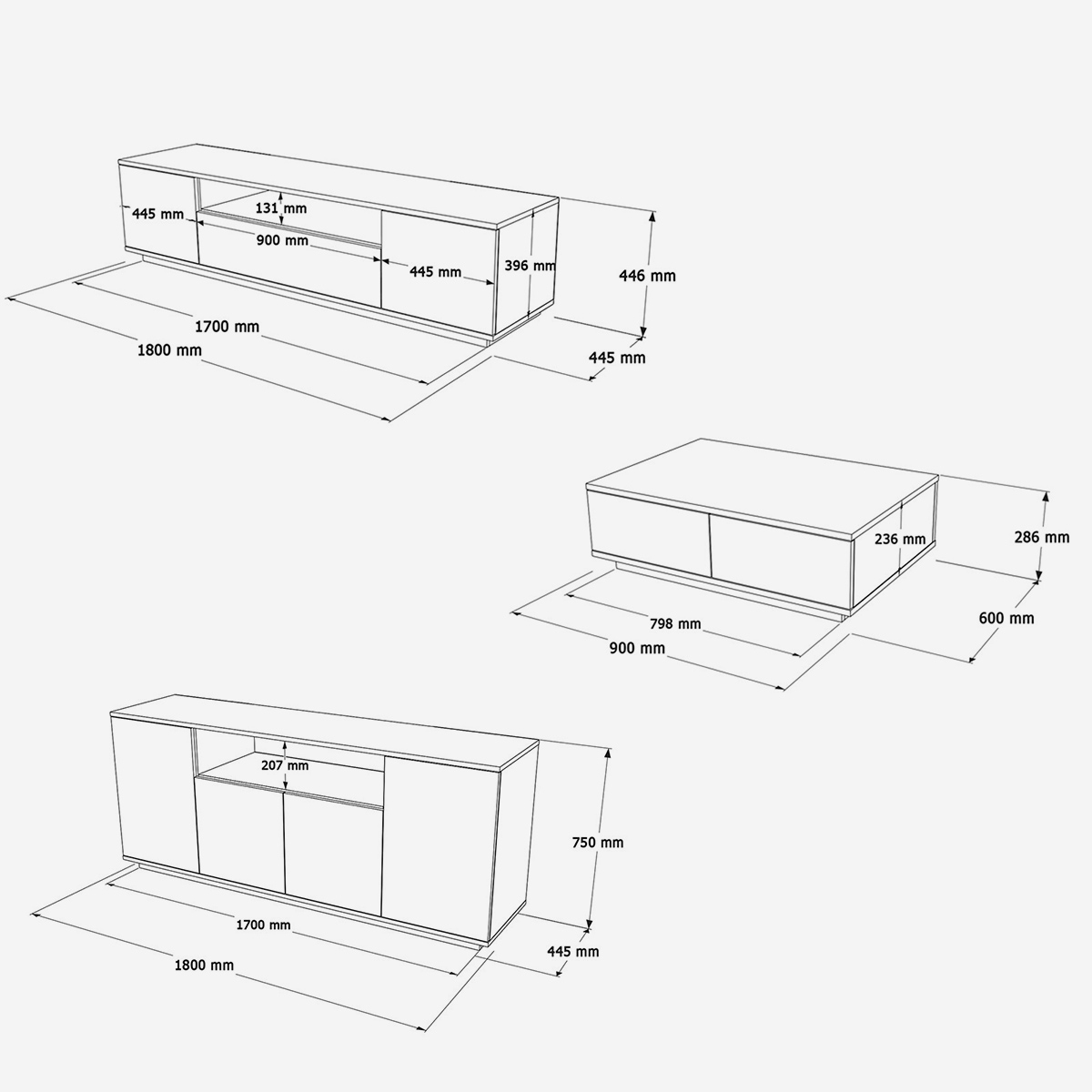 Set mobili soggiorno con porta TV e tavolino Protezione