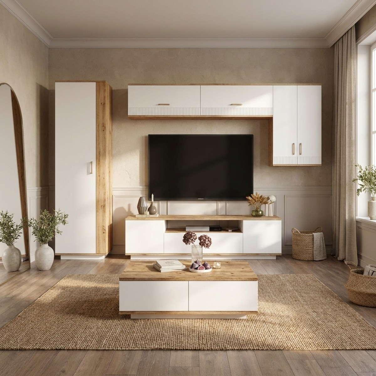 Set TV-Möbel auf Rollen und Couchtisch mit Stauraum Zenith