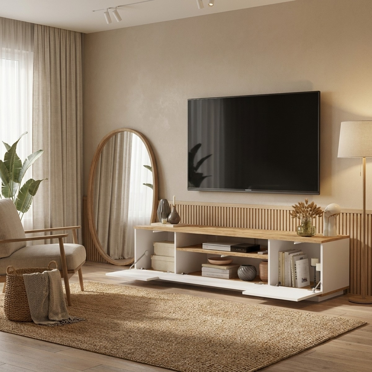 Set TV-Möbel auf Rollen und Couchtisch mit Stauraum Zenith