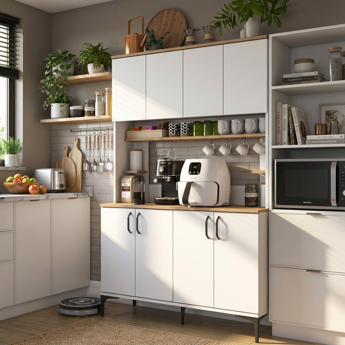 Aparador multiusos para cocina con estantes y puertas Metrica