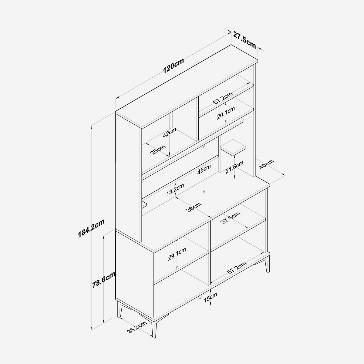 Aparador multiusos para cocina con estantes y puertas Metrica
