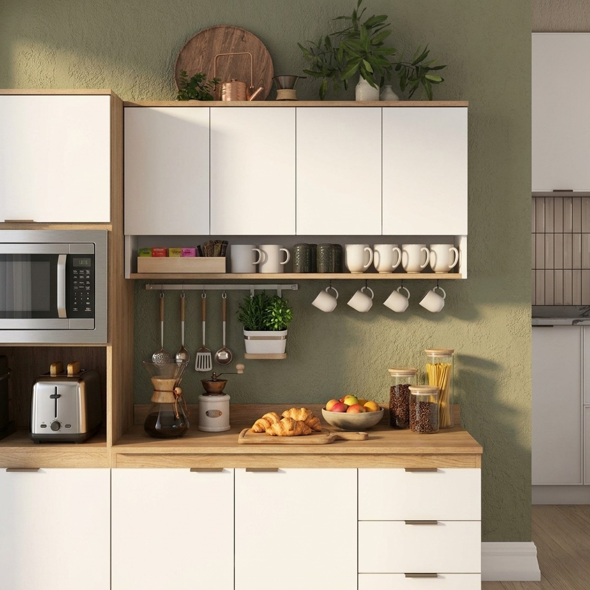 Mueble alto de cocina con estante y ganchos para tazas Prisma