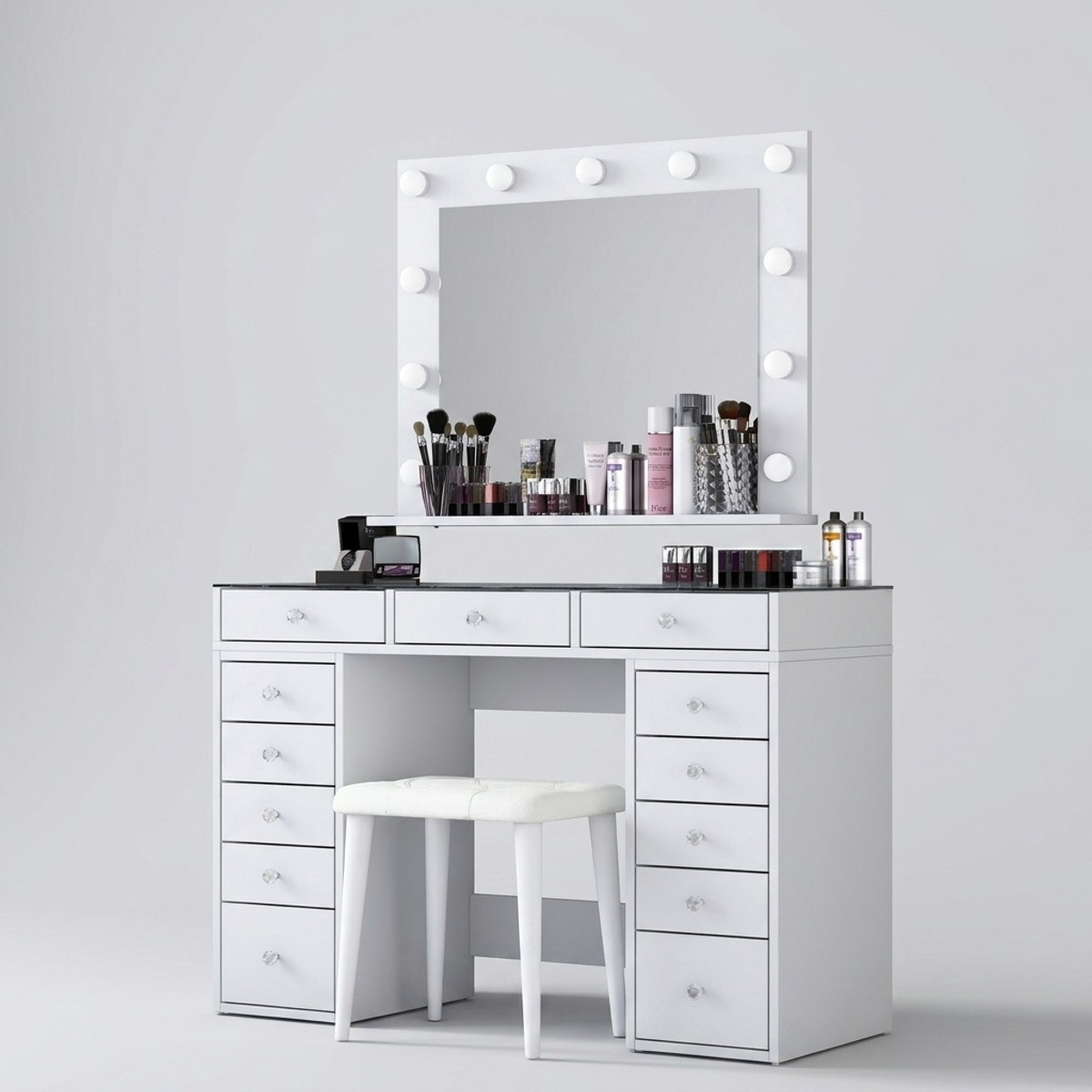 Tocador de maquillaje con espejo y cajoneras Radiance