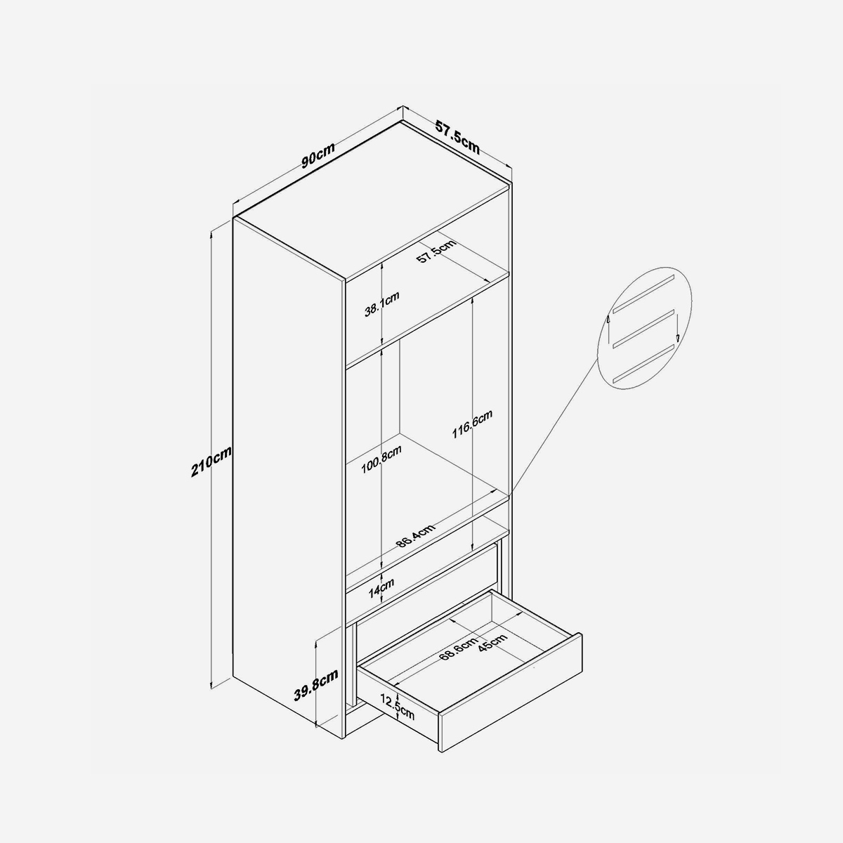 Kleiderschrank 2-türig mit Schubladen Aura