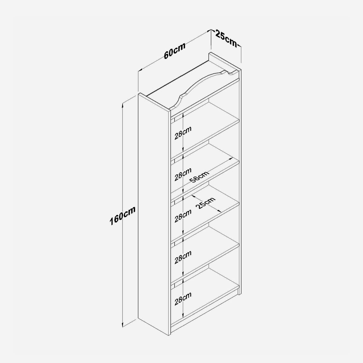 Bibliothèque étroite 5 étagères en bois Quadrant
