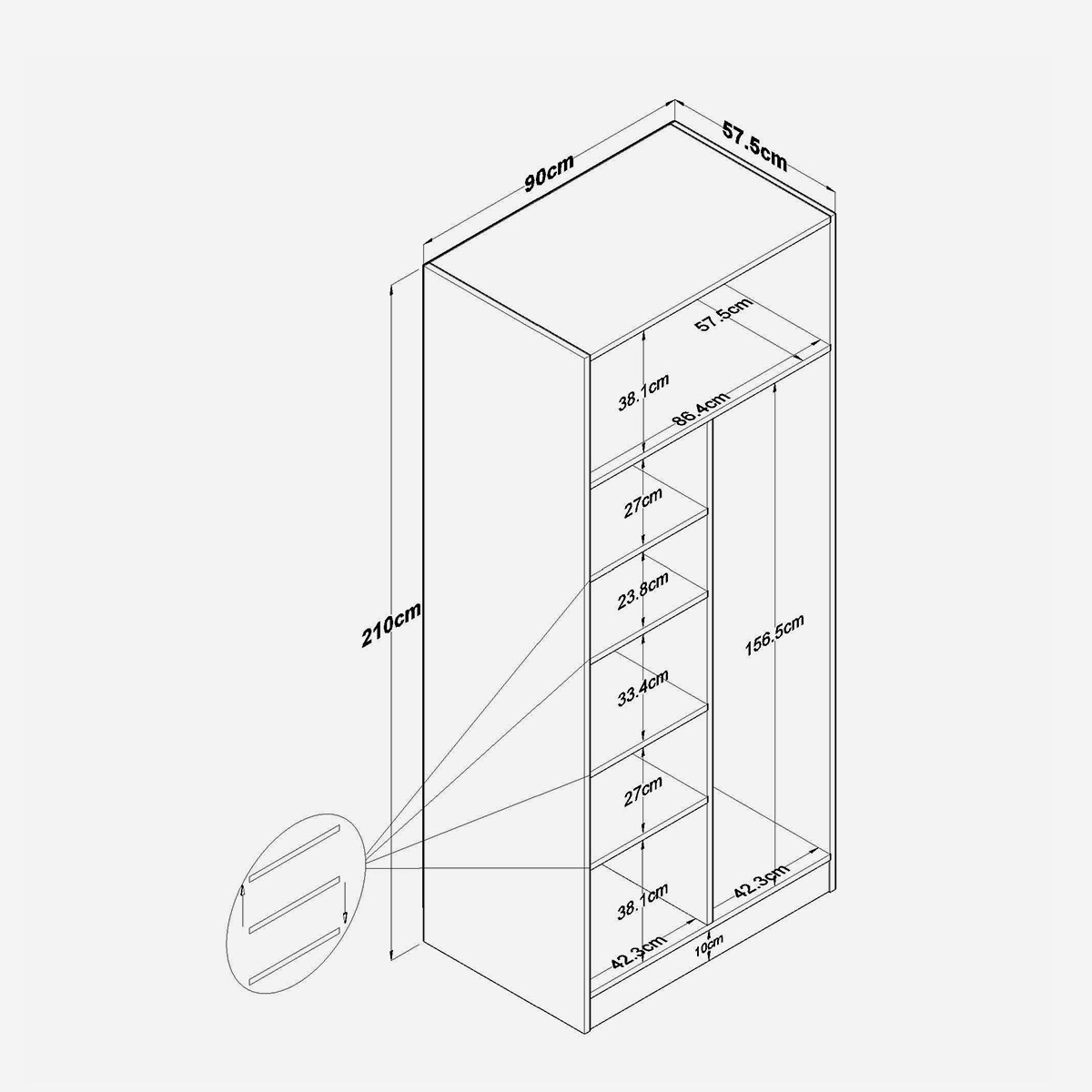Armario de 2 puertas con estantes y barra para colgar Minimalis