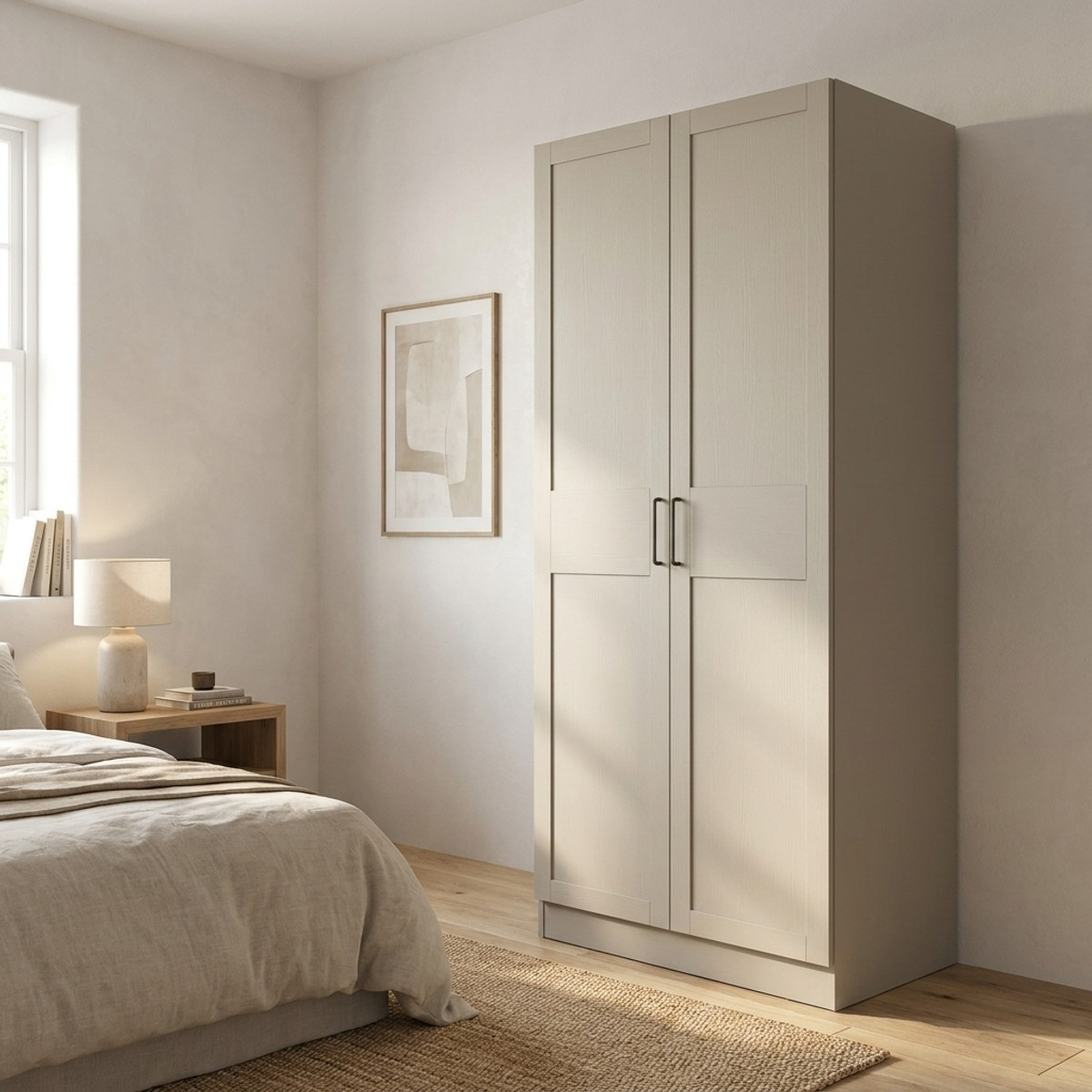 Armario de 2 puertas Compact con estantes y barra para colgar ropa