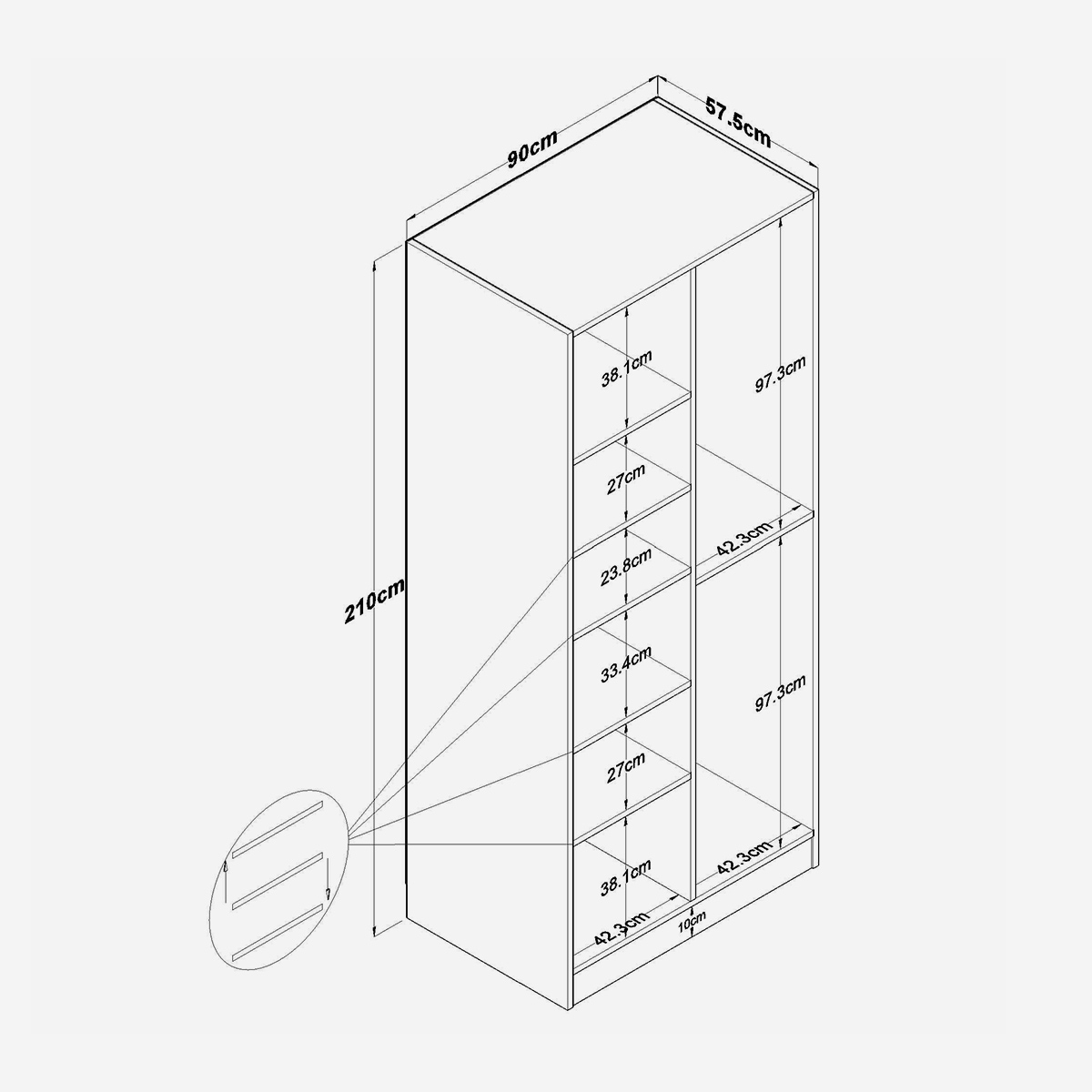 Armario de 2 puertas Compact con estantes y barra para colgar ropa