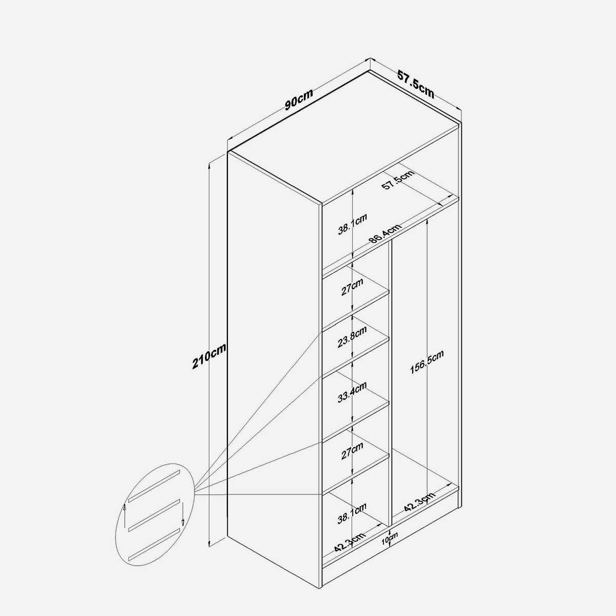 Armario de 2 puertas con estantes y barra para colgar Modulair