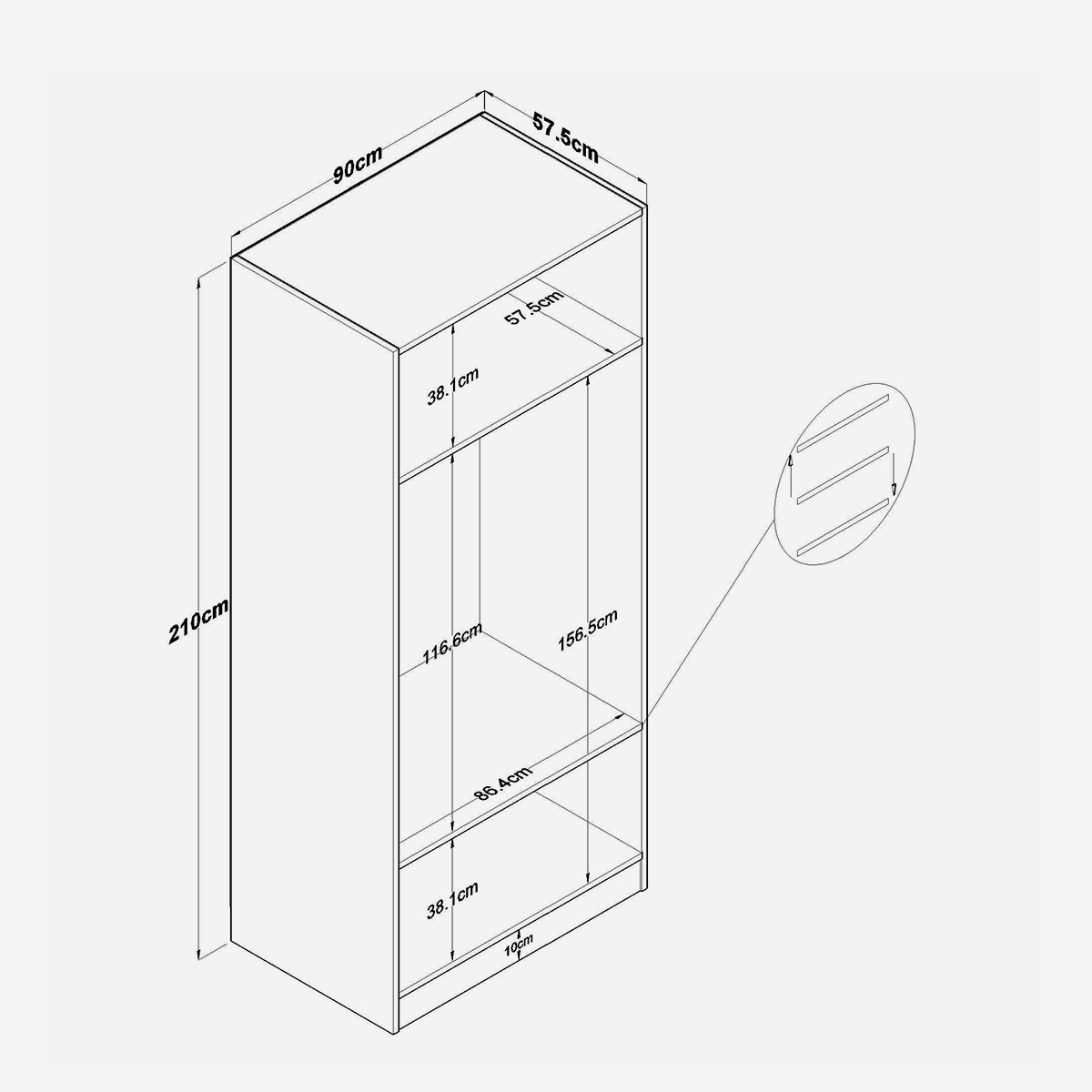 Armario ropero de 2 puertas con estantes y barra para colgar Horizon