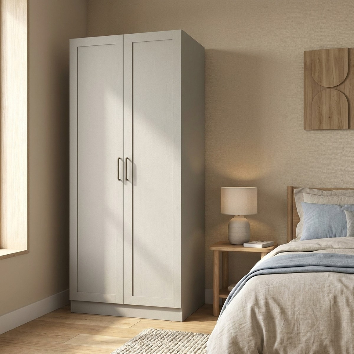 Kleiderschrank mit 2 Türen, Regalböden und Kleiderstange Axis