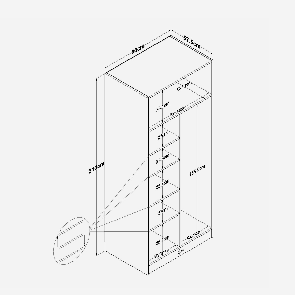 Kleiderschrank mit 2 Türen, Regalböden und Kleiderstange Axis