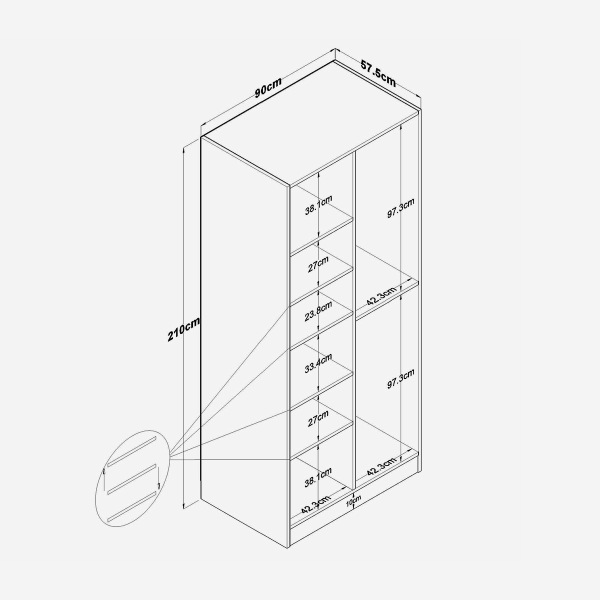Armario multiusos de 2 puertas con estantes y barra para colgar Nova
