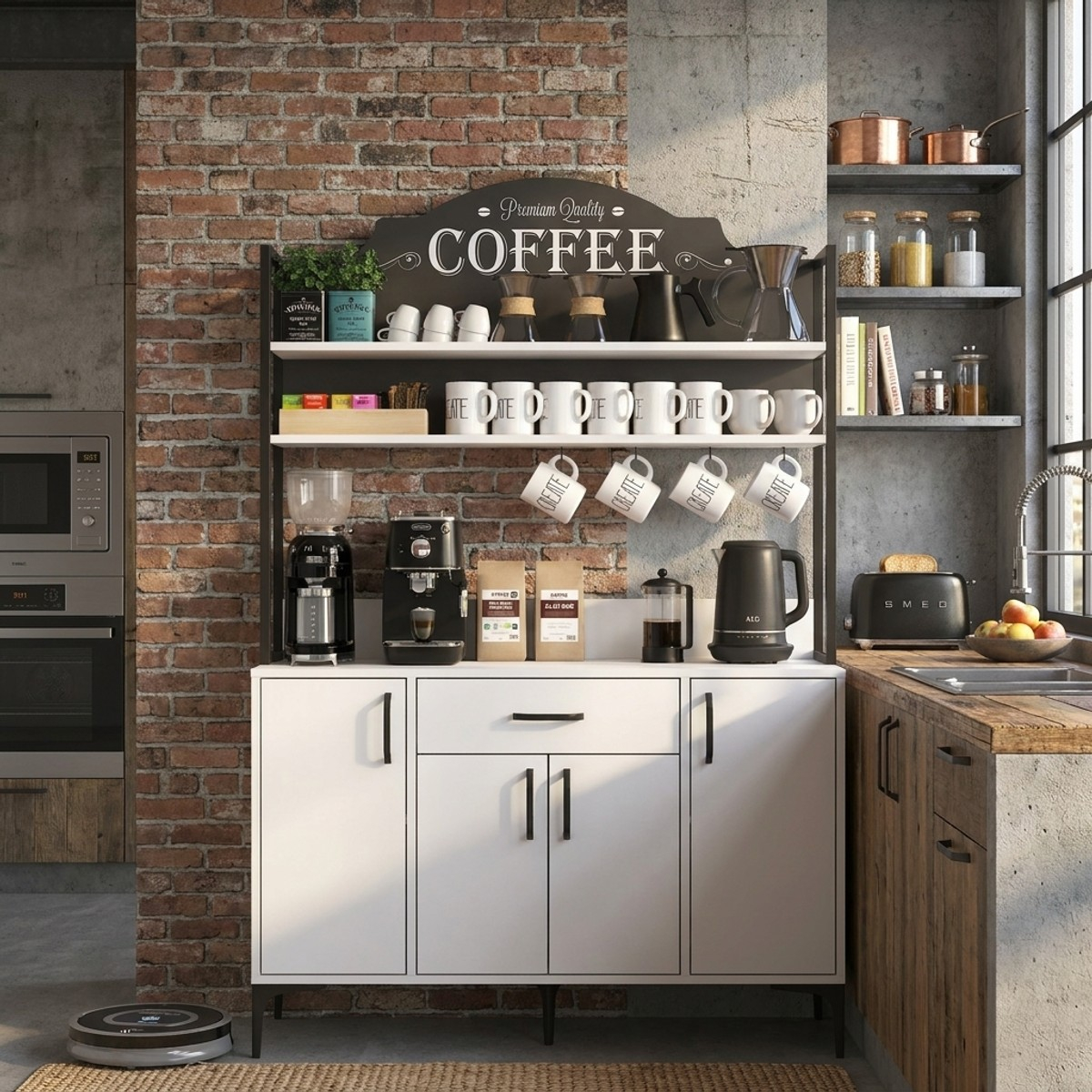 Multifunktionales Küchen-Sideboard mit Vertikalregal