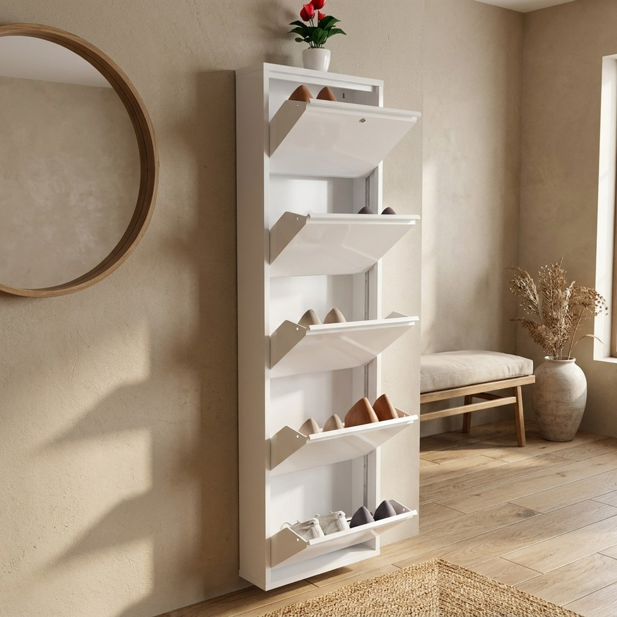 Zapatero metálico ahorraespacio de 5 puertas Locking 5 Piece Metal