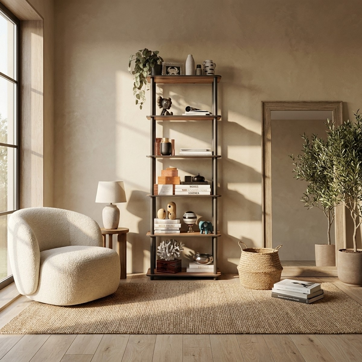 Bücherregal mit 6 Ablagen aus MDF Rect