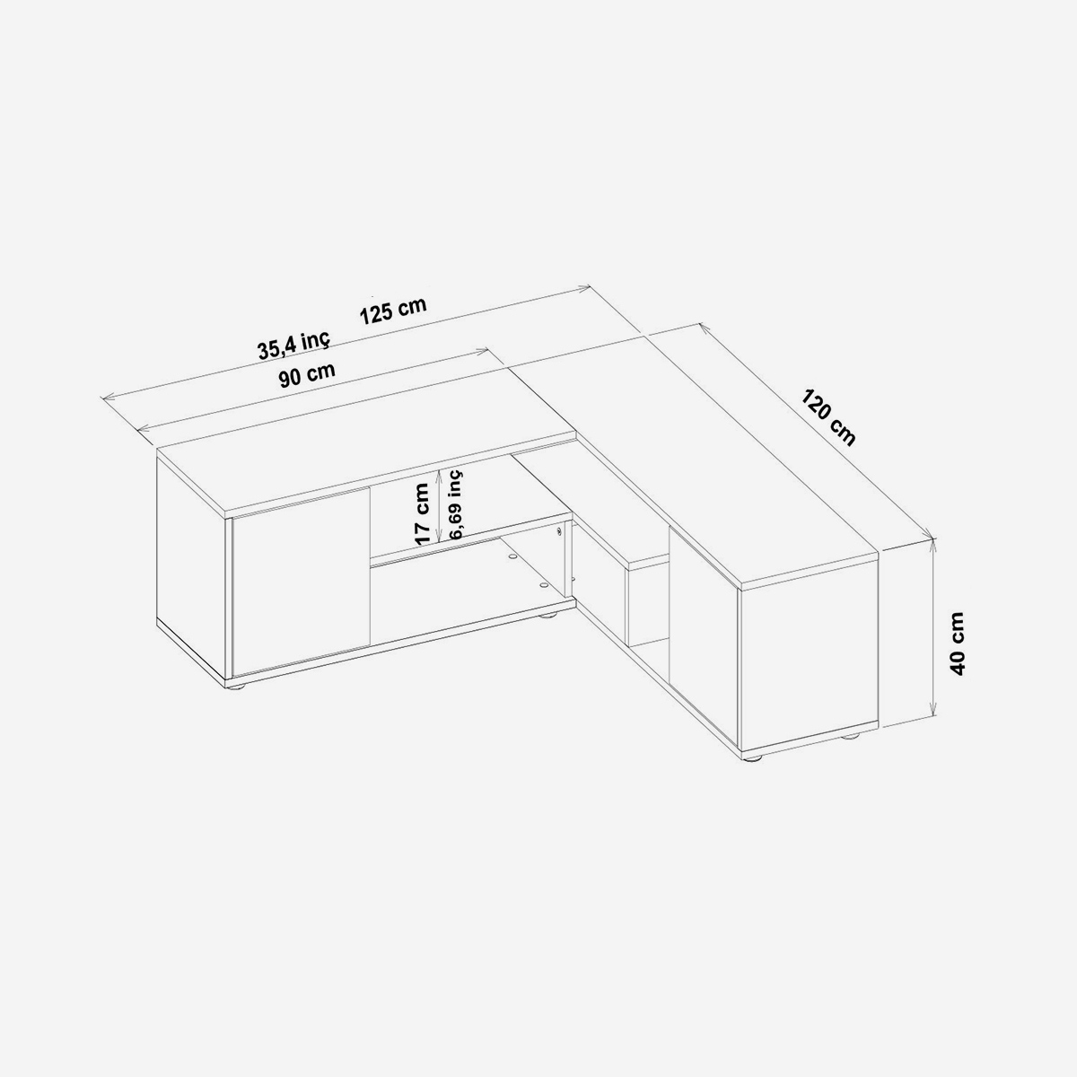 Mueble esquinero para TV Rosa con estantes y puertas