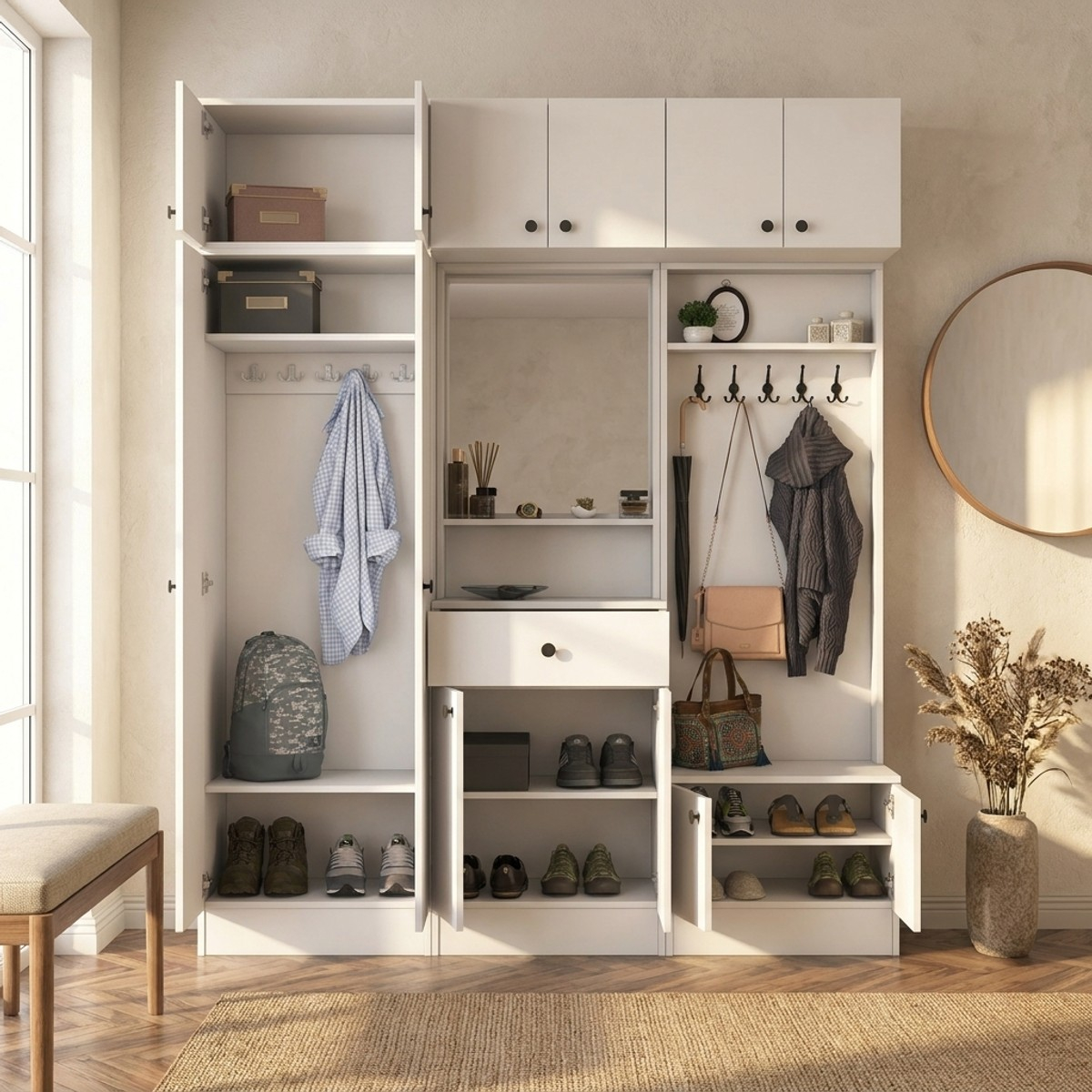 Mueble de entrada con perchero y espejo Aether