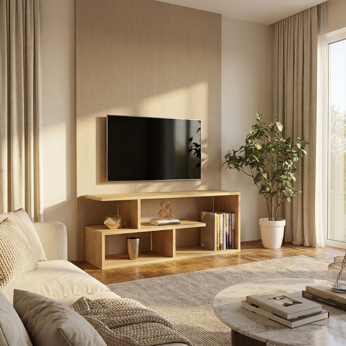 Meuble TV moderne avec étagères en bois d’ingénierie Cafu