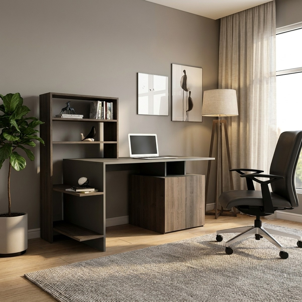 Schreibtisch für Arbeitszimmer mit Bücherregal und platzsparenden Türen Melis