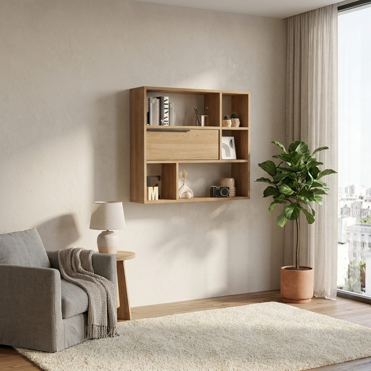 Moderne Wandregal-Bücherregal mit Tür Sydrix