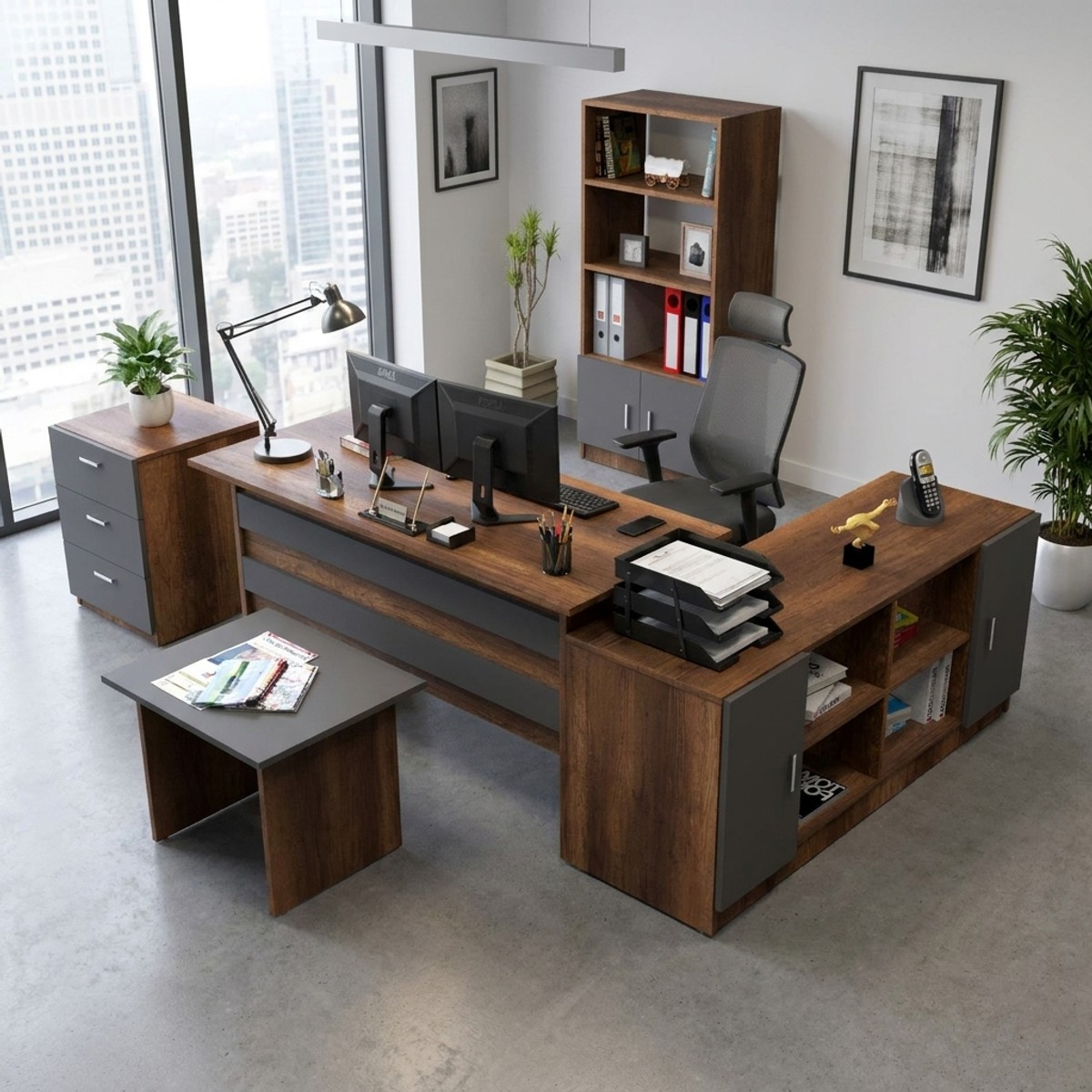 Büromöbel-Set mit Schreibtisch und Bücherregal Xylaroth