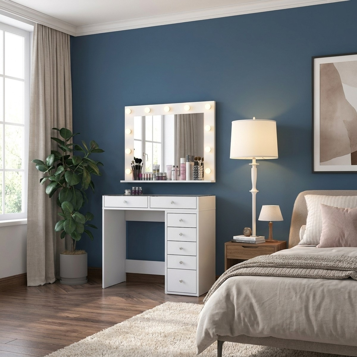Tocador de maquillaje con espejo y luces para dormitorio Domus