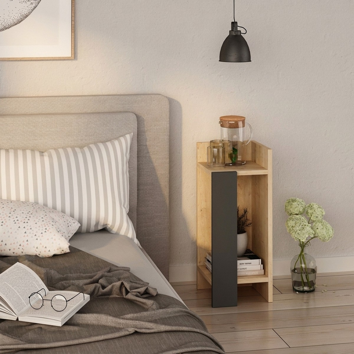 Mesita de noche compacta con estante para dormitorio Elos Right