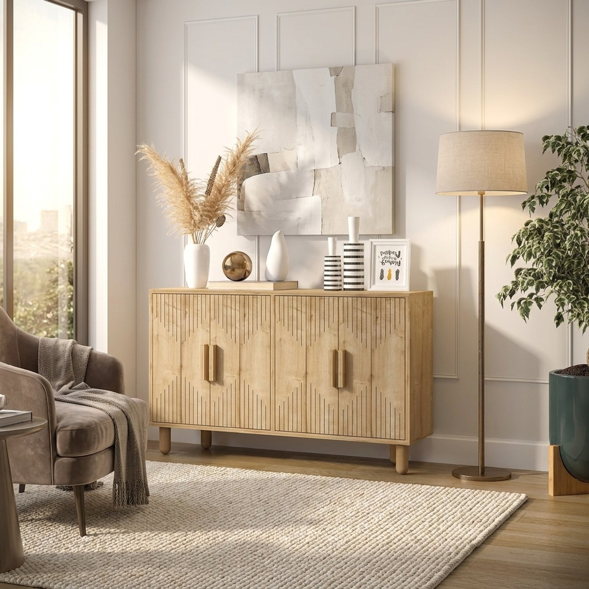 Moderne Konsolenkommode Roger mit Türen und Regalböden