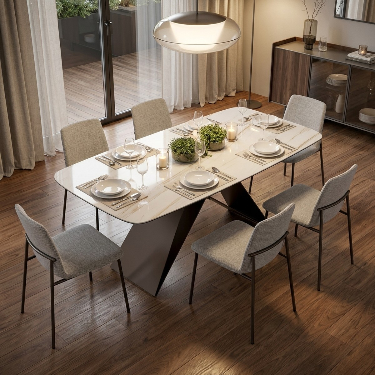 Mesa de comedor fija de cerámica y metal 220x110 Orion