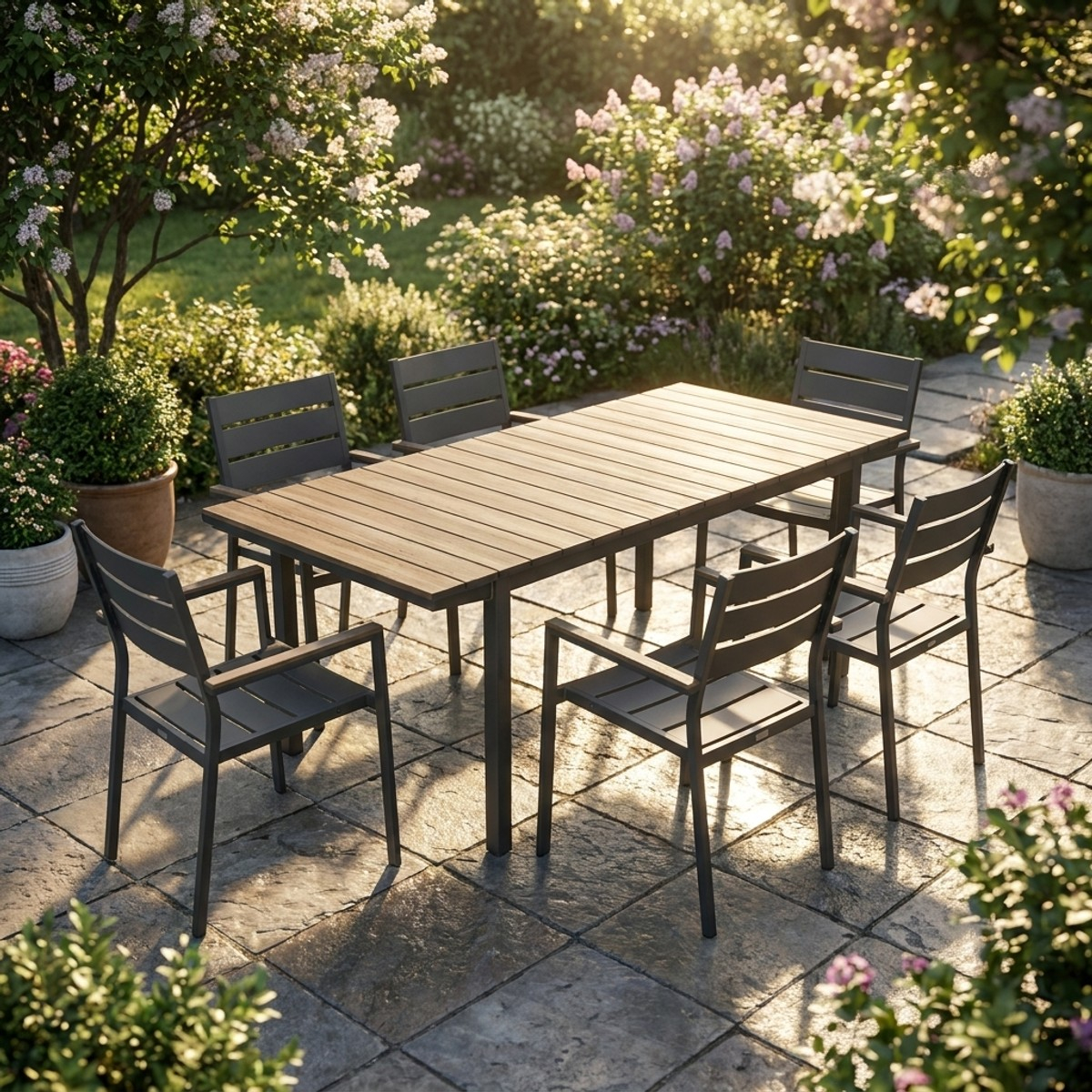 Mesa extensible de exterior de metal efecto madera 160-240x90 Porto Nova