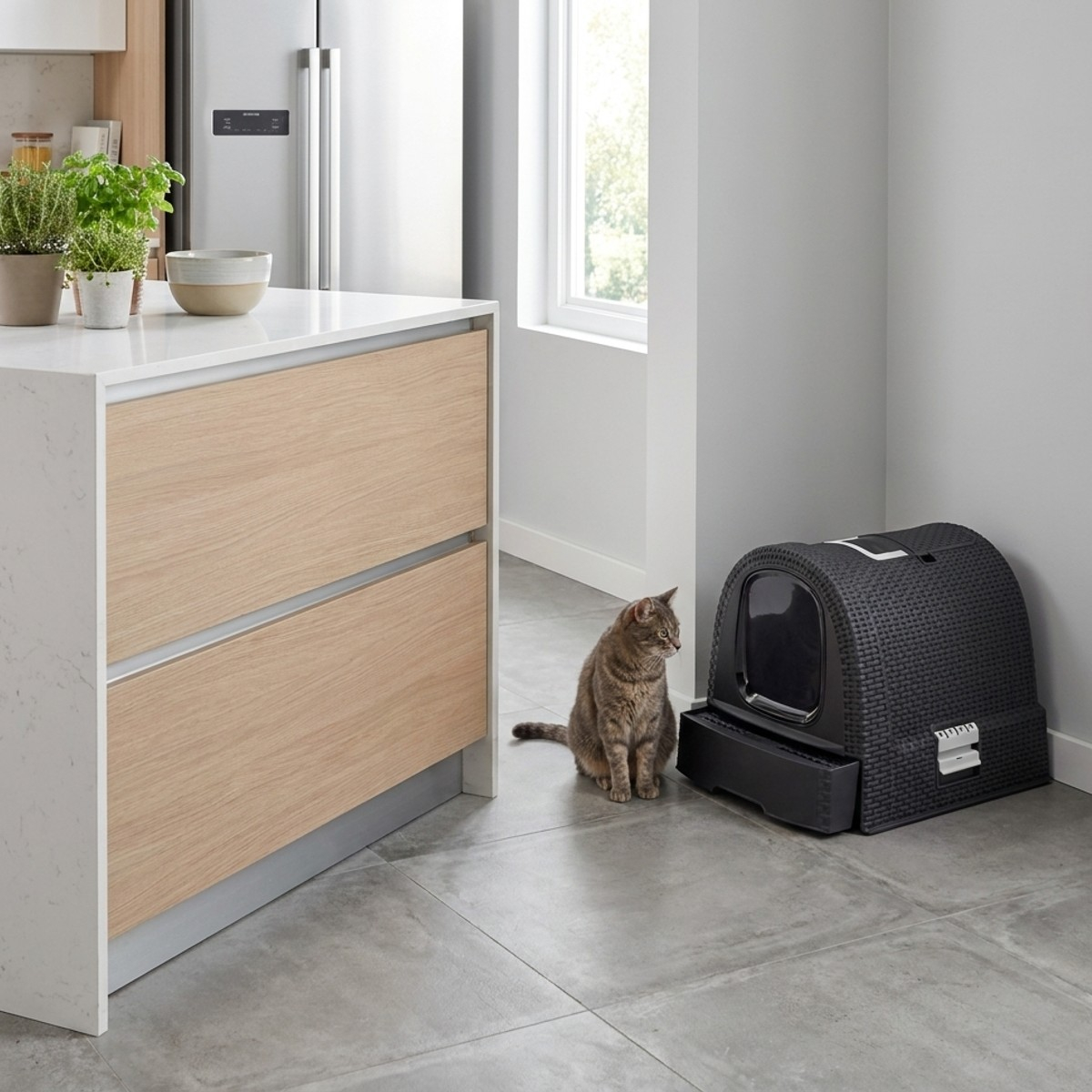 Arenero cerrado para gatos con filtro y cajón Nest