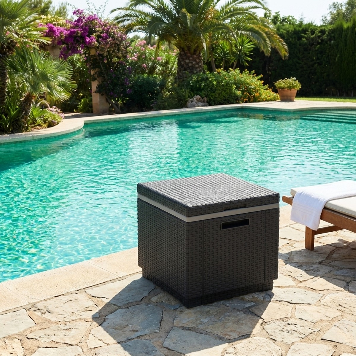 Outdoor-Rattan-Beistelltisch mit Eisfach Ice Cube