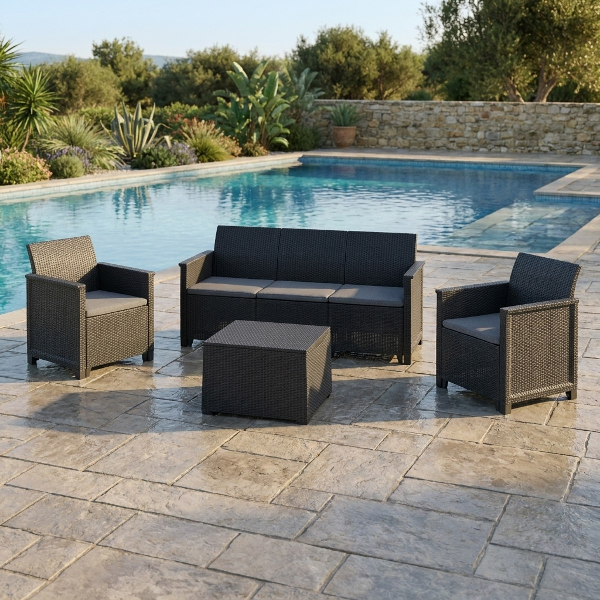 Gartenlounge mit 3-Sitzer-Sofa und Kissen Emma