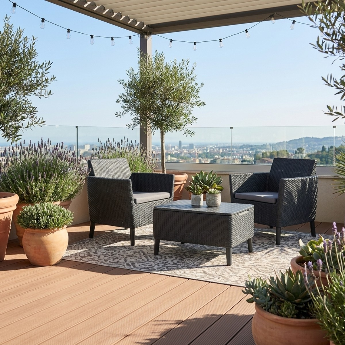 Salemo Balkon-Set mit Sesseln und Aufbewahrungstisch