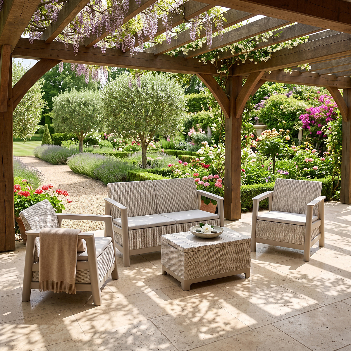 Conjunto de jardín con cojines y mesa auxiliar Set Scandi