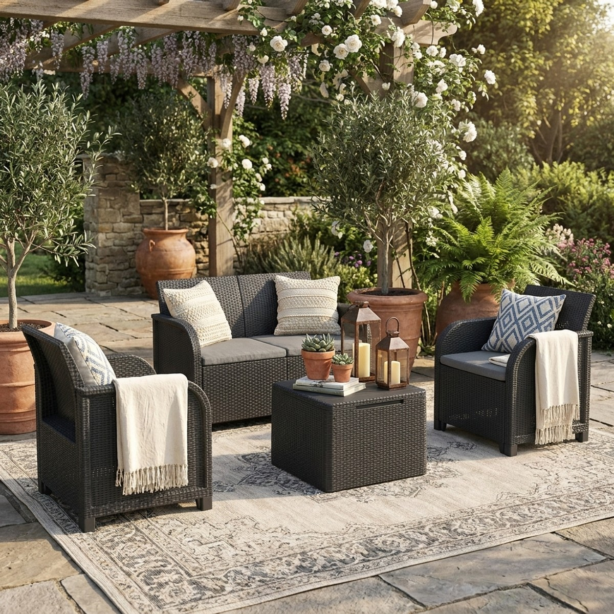 Conjunto de jardín de ratán con cojines Rosalie Lounge Set